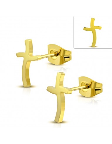 Boucles d'oreilles croix acier doré modèle Aniollo