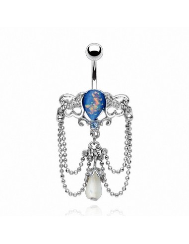 Piercing nombril chandelier opale bleu modèle Alius