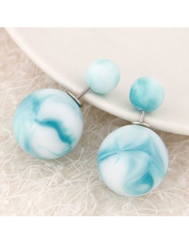 Boucles d'oreilles double perles bleue turquoise modèle Akesa