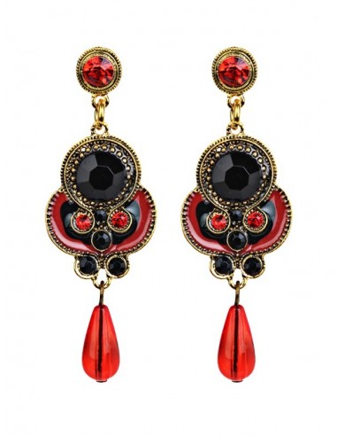 boucles d'oreille rouge pendantes et strass modèle Akusa