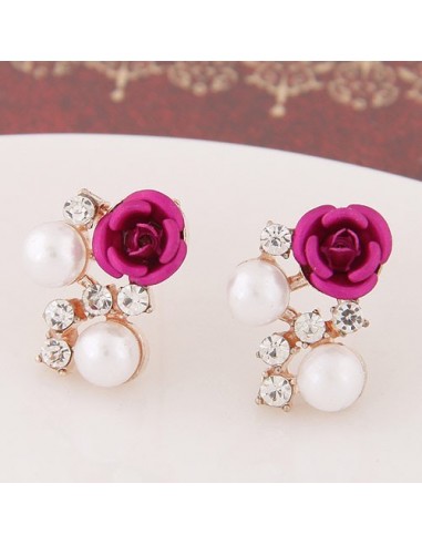 boucles d'oreilles fleurs perles et strass modèle Agho