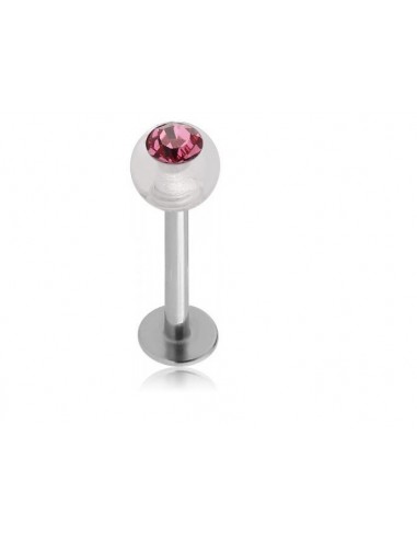 piercing Labret acier cristal rose 8 mm x 3 mm modèle Asvyld