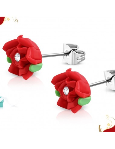 Boucles d'oreilles roses rouges en acier modèle Branjuis