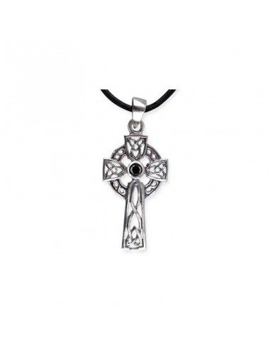 Pendentif croix celtique en argent et pierre noire modèle Berurdo