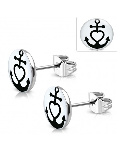 Boucles d'oreilles ancre marine en acier